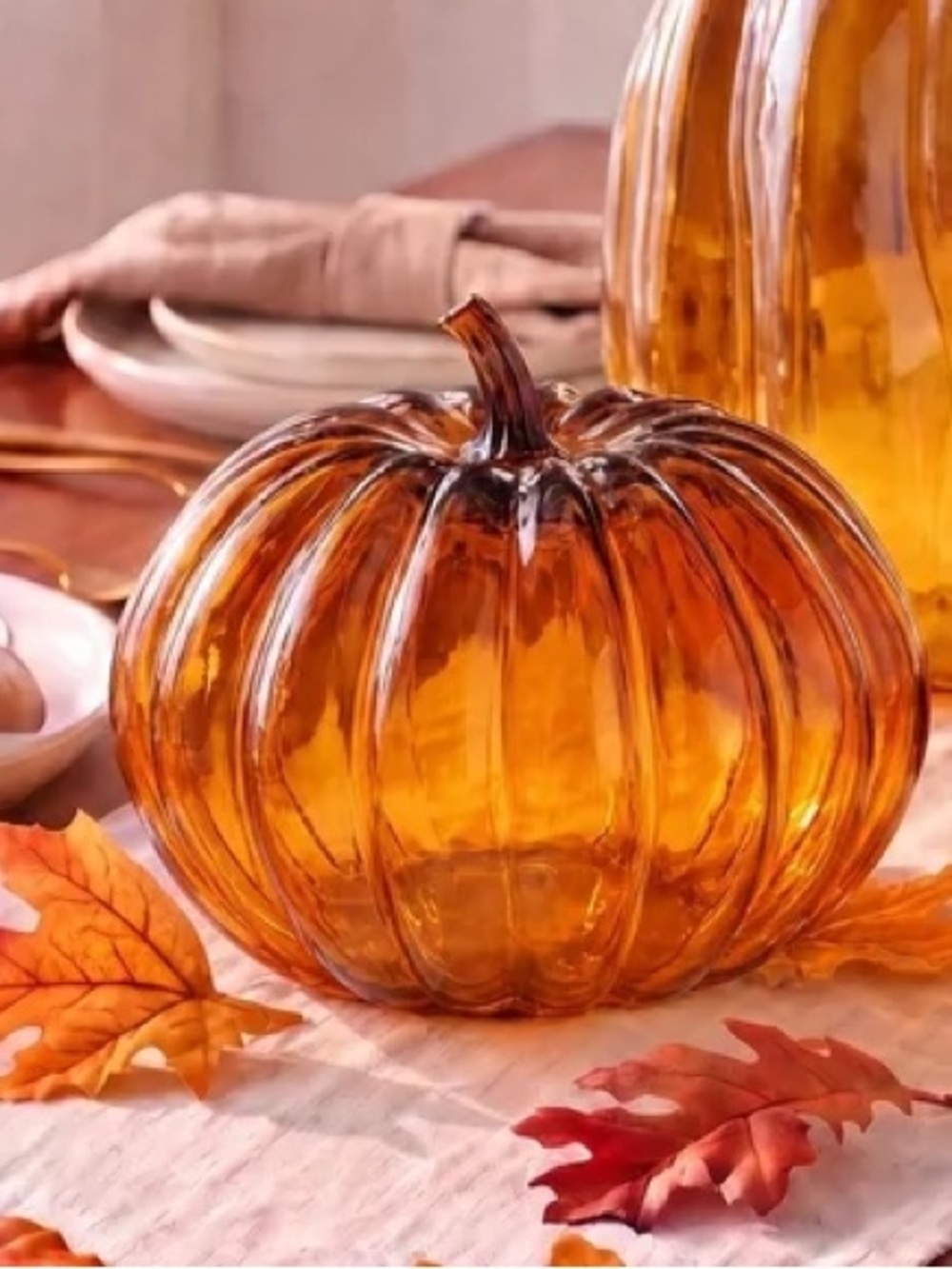 My Texas House Fall Short Glass Pumpkin Tabletop Decoration, Orange, 8"